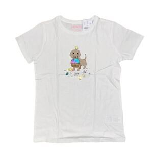 NWT J. Crew Girls' White W/Dog with Easter Basket Graphic Crewneck Tee
